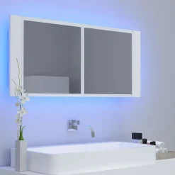 zmh Armoire salle de bain à miroir LED Blanc 100x12x45 cm Acrylique