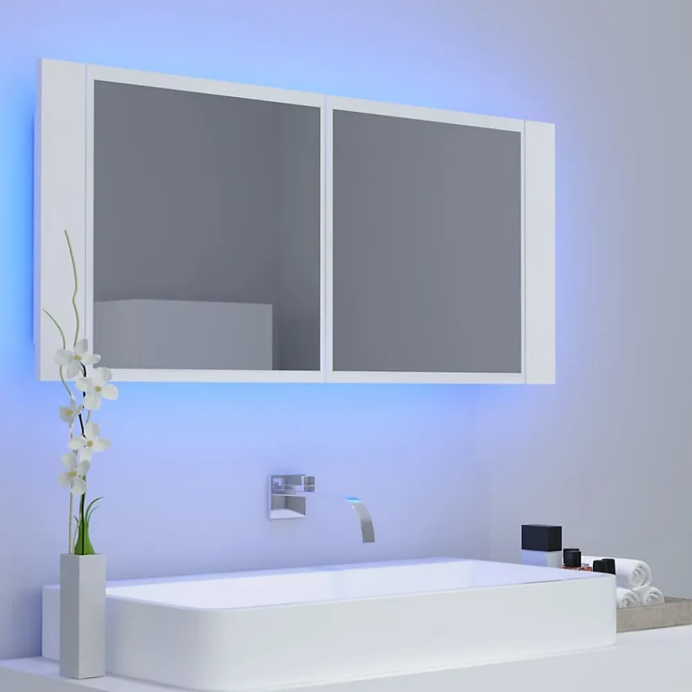 zmh Armoire salle de bain à miroir LED Blanc 100x12x45 cm Acrylique