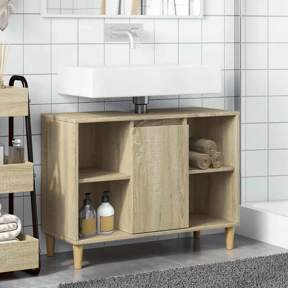 Meuble Wc|zmh Armoire salle de bain chêne sonoma 80x33x60cm bois d'ingénierie
