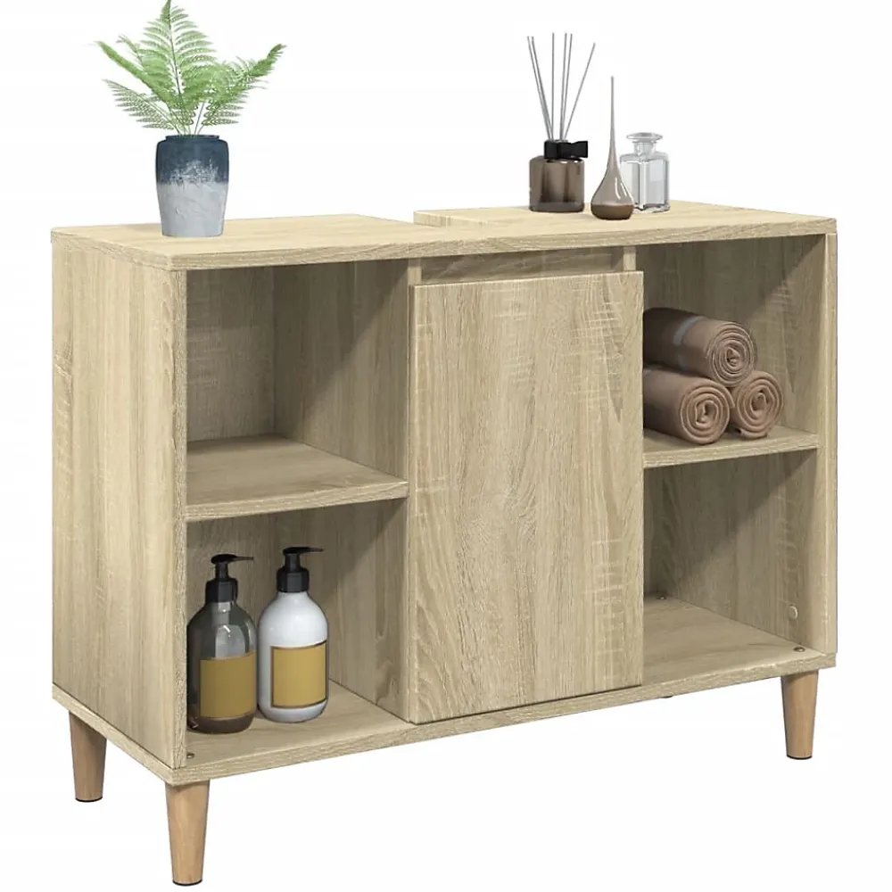 Meuble Wc|zmh Armoire salle de bain chêne sonoma 80x33x60cm bois d'ingénierie
