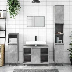 Meuble Wc|zmh Armoire salle de bain gris béton 80x33x60cm bois d'ingénierie