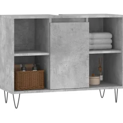 Meuble Wc|zmh Armoire salle de bain gris béton 80x33x60cm bois d'ingénierie