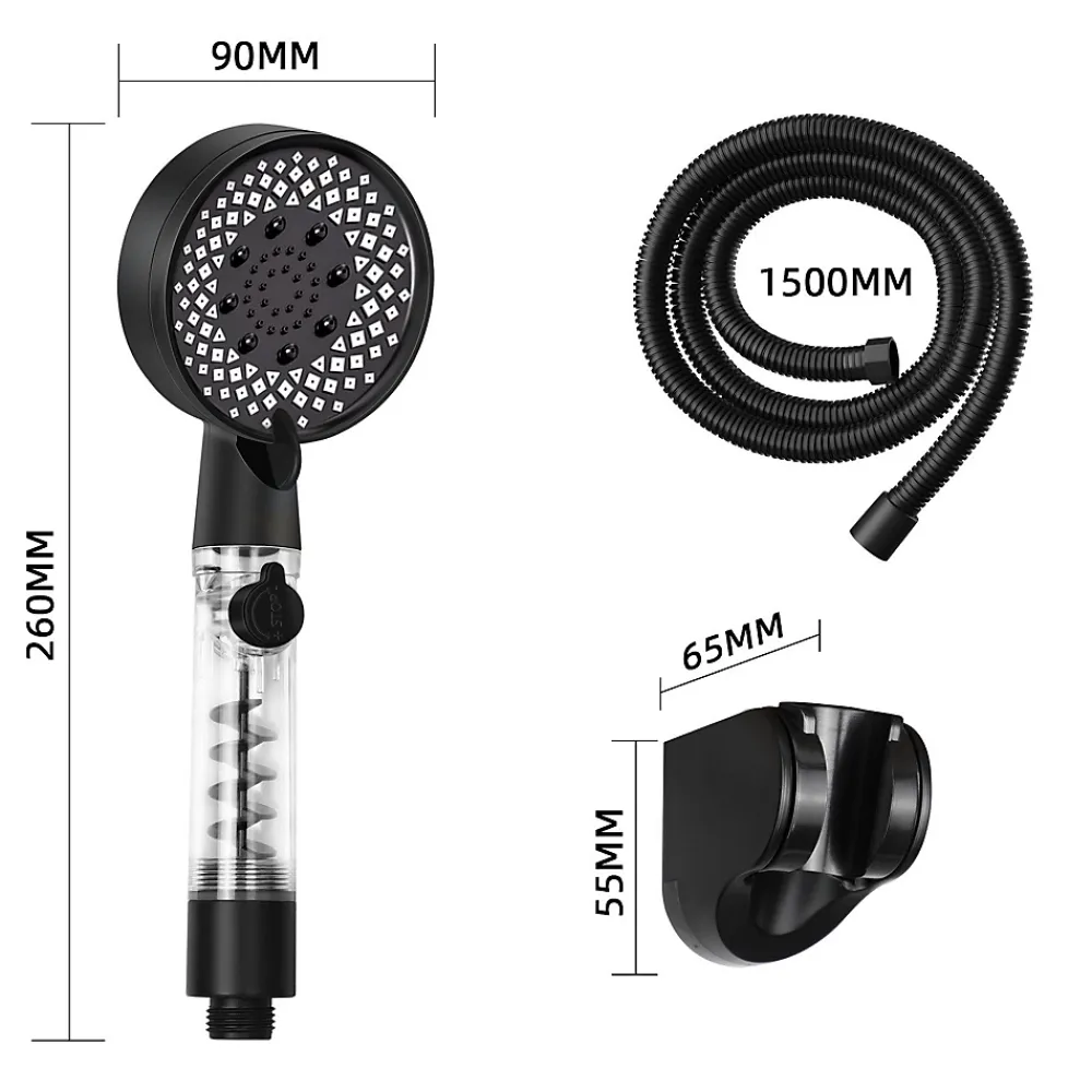 Pommeau De Douche, Flexible Et Barre De Douche|zmh Douchette à main noire à économie d'eau avec flexible de 1,5 m pour salle de bain