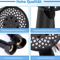 Pommeau De Douche, Flexible Et Barre De Douche|zmh Douchette à main noire à économie d'eau avec flexible de 1,5 m pour salle de bain