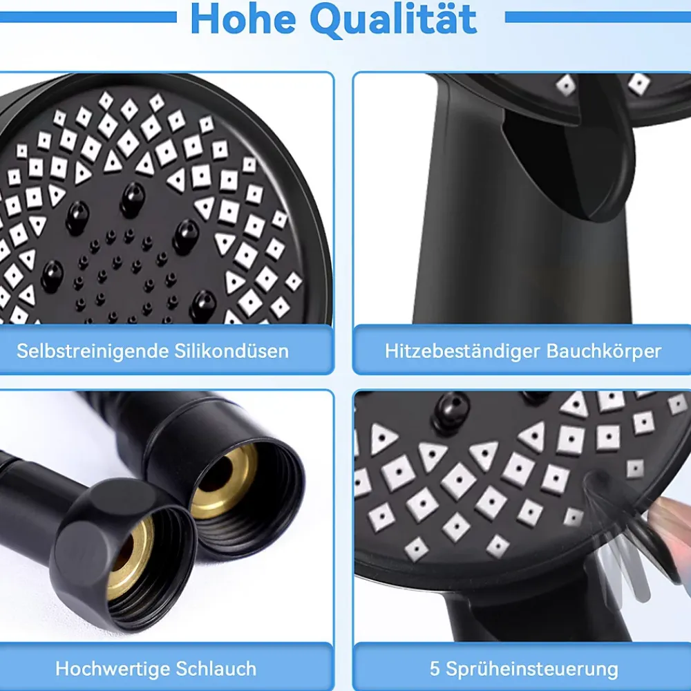 Pommeau De Douche, Flexible Et Barre De Douche|zmh Douchette à main noire à économie d'eau avec flexible de 1,5 m pour salle de bain