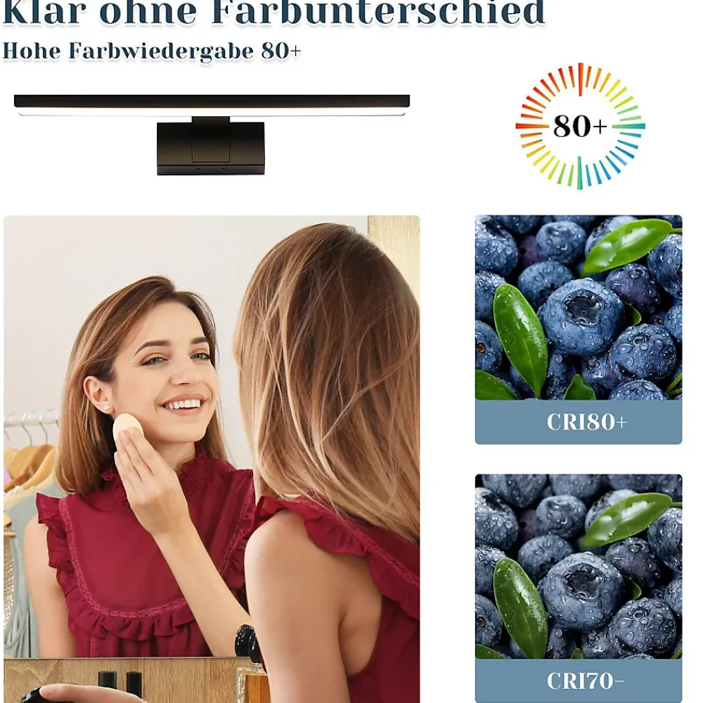 zmh Lampe Miroir LED Noire 30CM IP44 pour Salle de Bain - Éclairage Sûr et Élégant