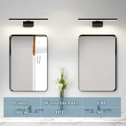 zmh Lampe Miroir LED Noire 30CM IP44 pour Salle de Bain - Éclairage Sûr et Élégant