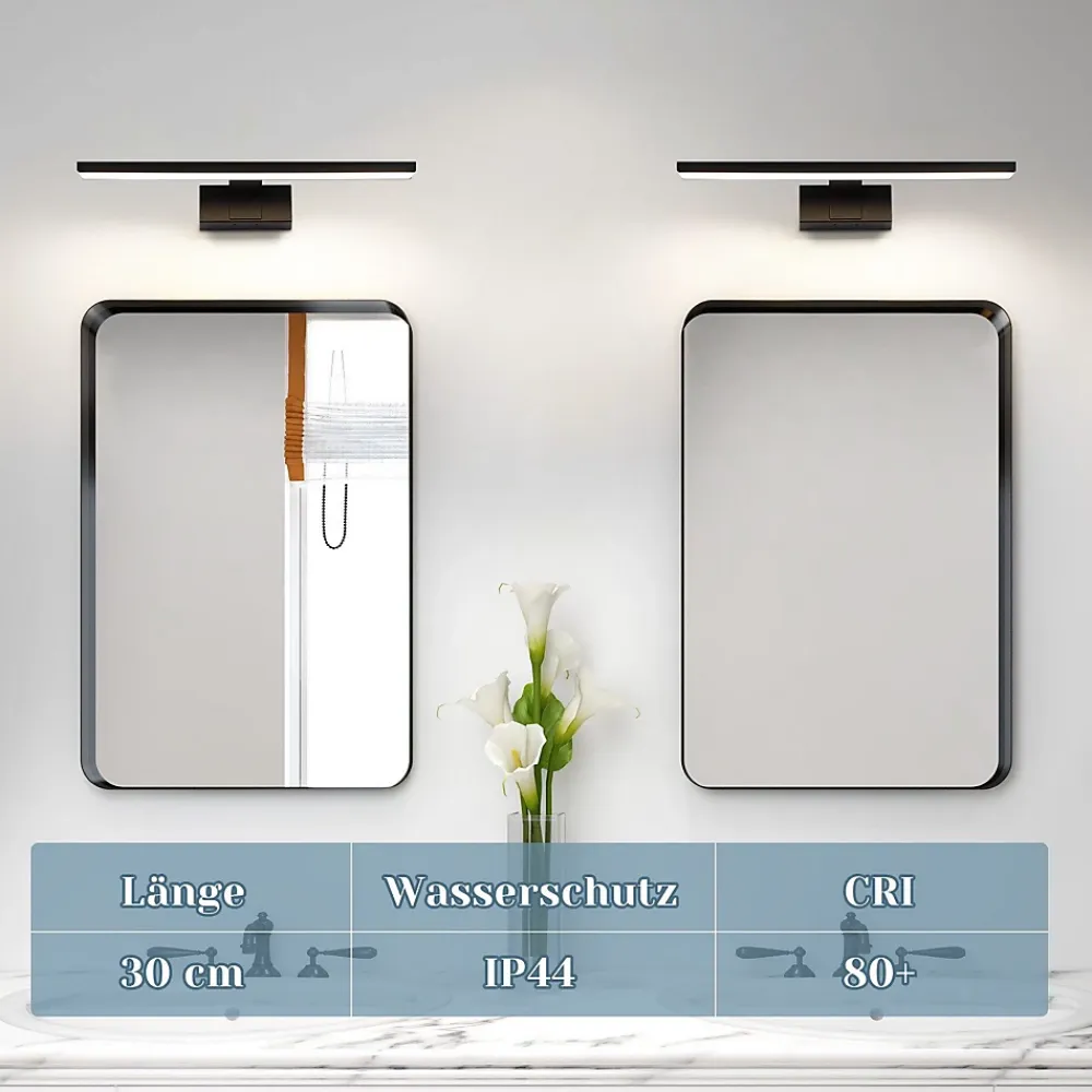 zmh Lampe Miroir LED Noire 30CM IP44 pour Salle de Bain - Éclairage Sûr et Élégant