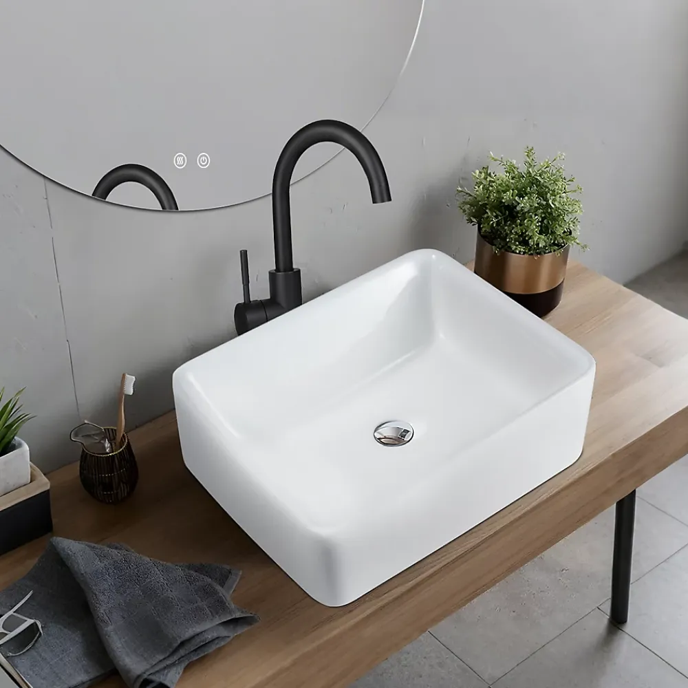 Plan Simple Vasque|zmh Lavabo Carré Céramique à Poser, 40x30x13cm, Effet Lotus, Blanc