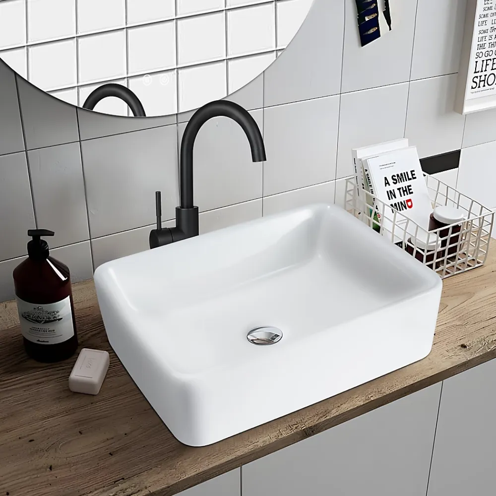 Plan Simple Vasque|zmh Lavabo Carré Céramique à Poser, 40x30x13cm, Effet Lotus, Blanc