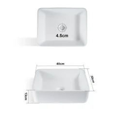 Plan Simple Vasque|zmh Lavabo Carré Céramique à Poser, 40x30x13cm, Effet Lotus, Blanc