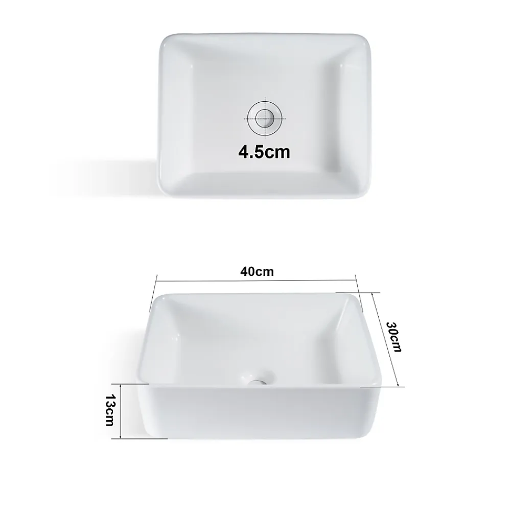 Plan Simple Vasque|zmh Lavabo Carré Céramique à Poser, 40x30x13cm, Effet Lotus, Blanc