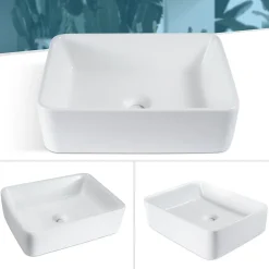 Plan Simple Vasque|zmh Lavabo Carré Céramique à Poser, 40x30x13cm, Effet Lotus, Blanc