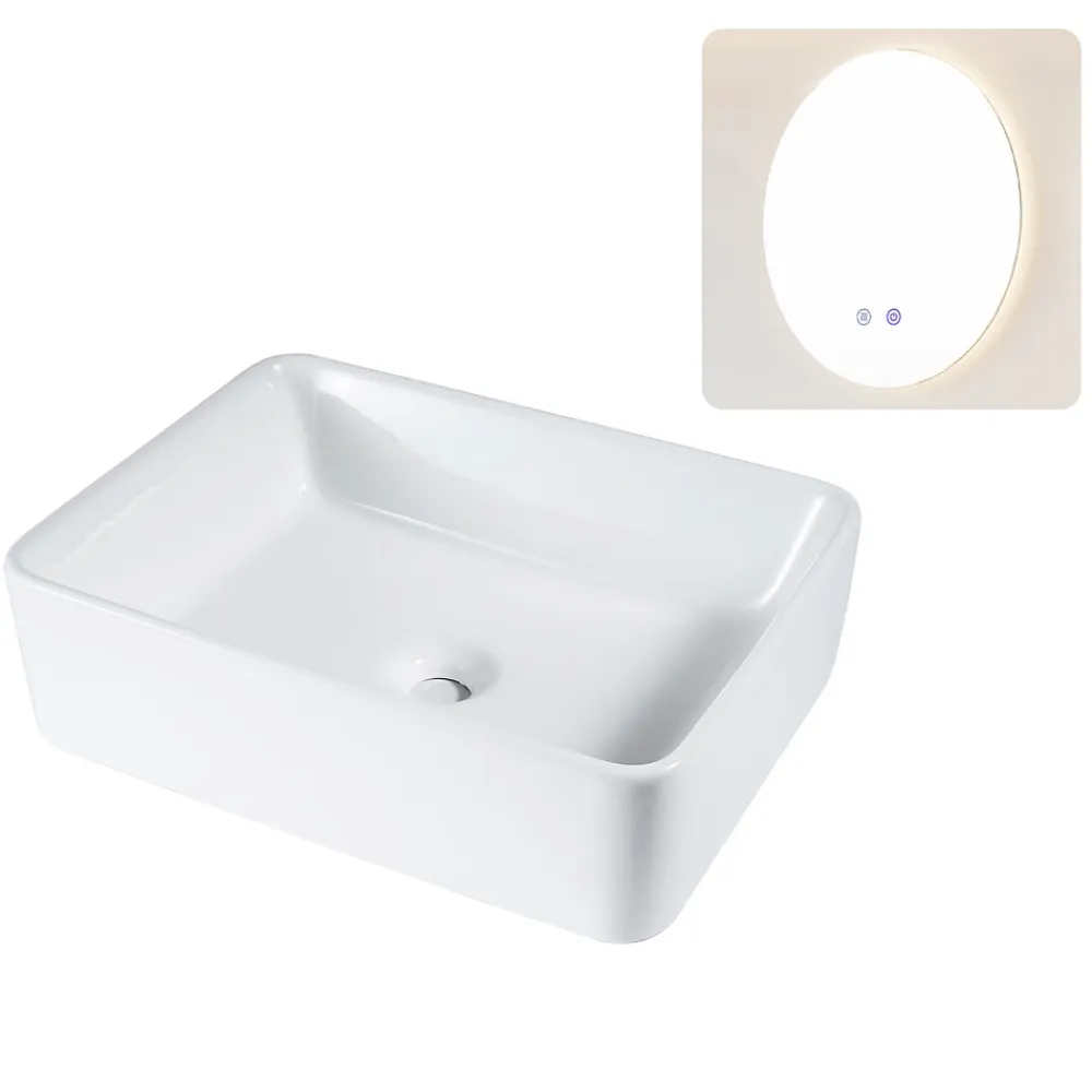 Plan Simple Vasque|zmh Lavabo Carré Céramique à Poser, 48x37x13,5cm, Finition Nano Effet Lotus, Blanc