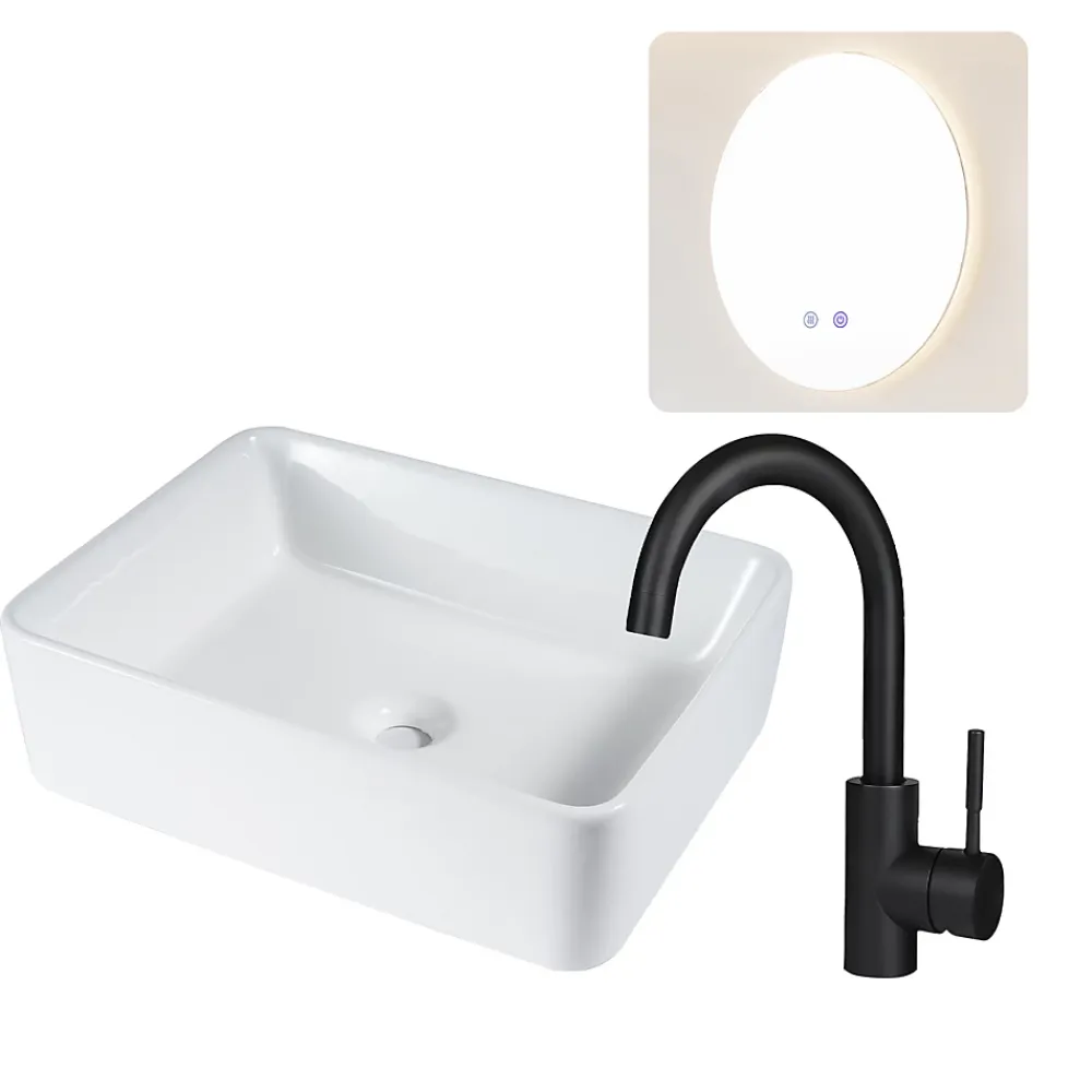 Plan Simple Vasque|zmh Lavabo Carré Céramique à Poser, 48x37x13,5cm, Finition Nano Effet Lotus, Blanc