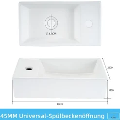 Plan Simple Vasque|zmh Lavabo Carré En Céramique à Poser, 40x22x10cm, Blanc, Avec Trou Pour Robinet.