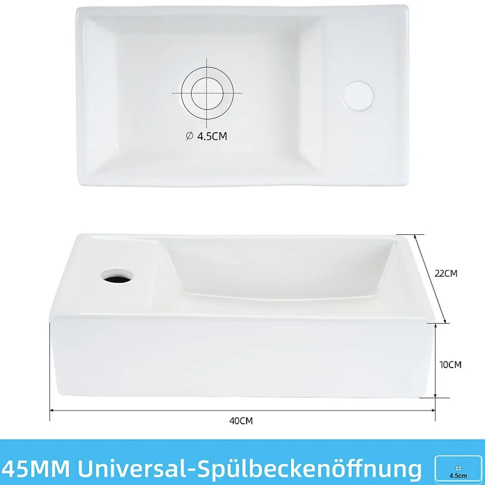 Plan Simple Vasque|zmh Lavabo Carré En Céramique à Poser, 40x22x10cm, Blanc, Avec Trou Pour Robinet.