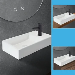 Plan Simple Vasque|zmh Lavabo Carré En Céramique à Poser, 40x22x10cm, Blanc, Avec Trou Pour Robinet.