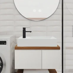 Plan Simple Vasque|zmh Lavabo Carré En Céramique à Poser, 40x22x10cm, Blanc, Avec Trou Pour Robinet.