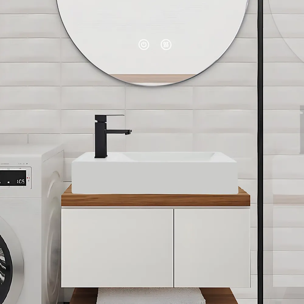 Plan Simple Vasque|zmh Lavabo Carré En Céramique à Poser, 40x22x10cm, Blanc, Avec Trou Pour Robinet.