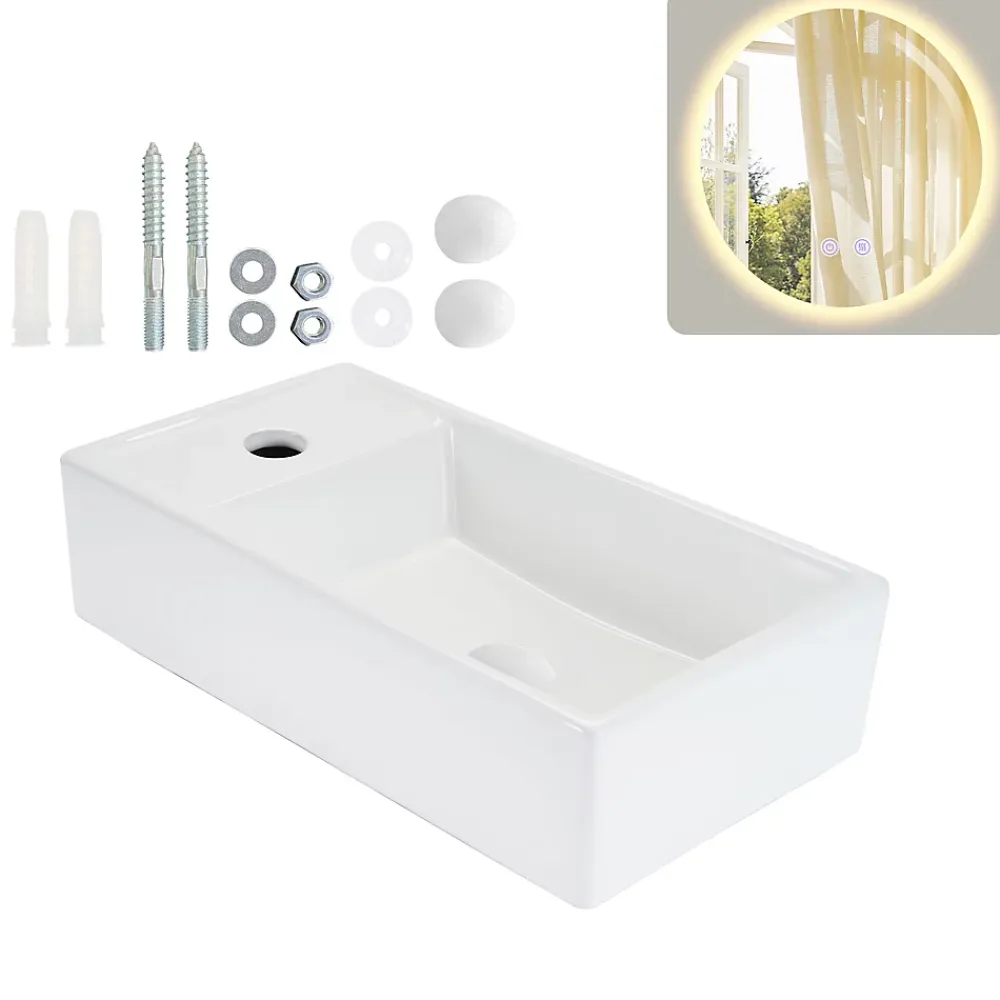 Plan Simple Vasque|zmh Lavabo Carré En Céramique à Poser, 40x22x10cm, Blanc, Avec Trou Pour Robinet.