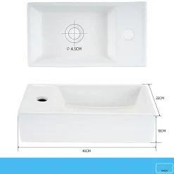 Plan Simple Vasque|zmh Lavabo Carré En Céramique à Poser, 40x22x10cm, Blanc, Avec Trou Pour Robinet.