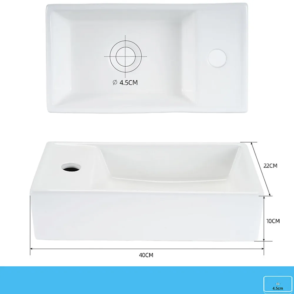 Plan Simple Vasque|zmh Lavabo Carré En Céramique à Poser, 40x22x10cm, Blanc, Avec Trou Pour Robinet.