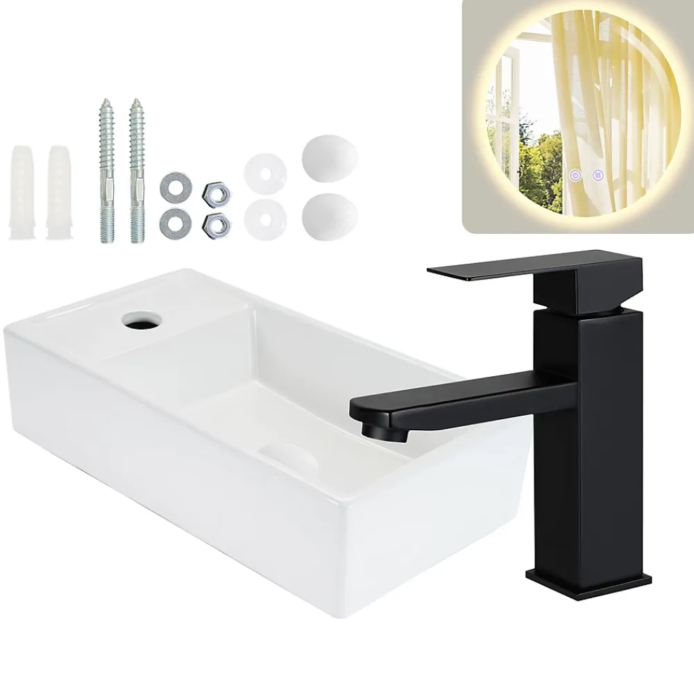 Plan Simple Vasque|zmh Lavabo Carré En Céramique à Poser, 40x22x10cm, Blanc, Avec Trou Pour Robinet.