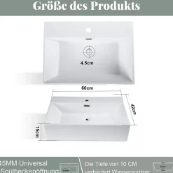 Plan Simple Vasque|zmh Lavabo Carré En Céramique à Poser 60x42x15cm Blanc