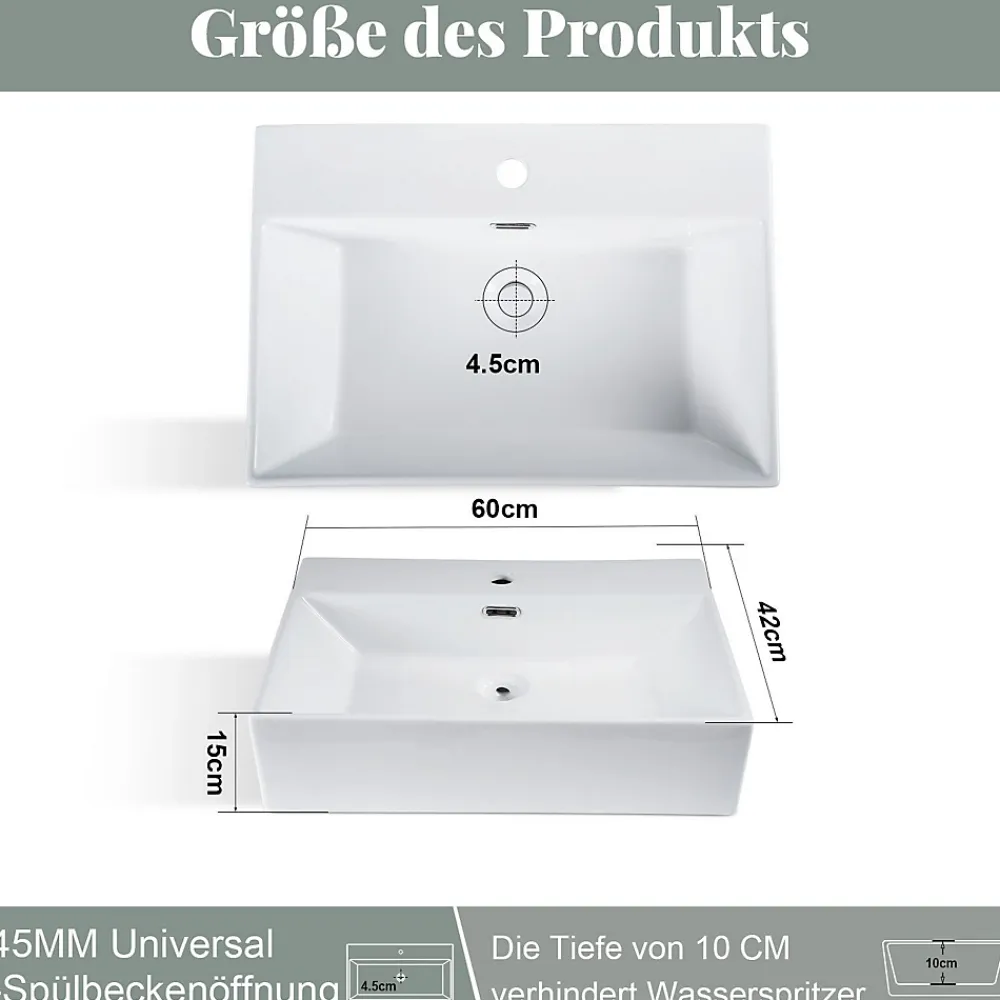 Plan Simple Vasque|zmh Lavabo Carré En Céramique à Poser 60x42x15cm Blanc