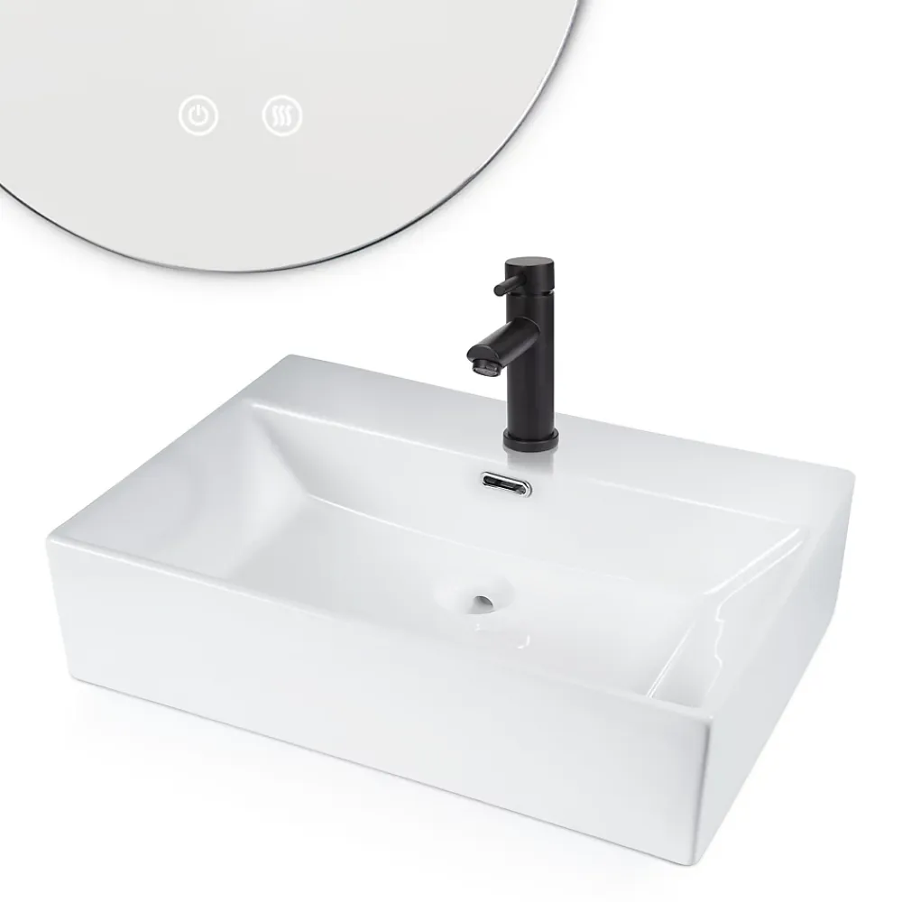Plan Simple Vasque|zmh Lavabo Carré En Céramique à Poser 60x42x15cm Blanc
