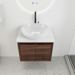 zmh Lavabo Ovale Céramique à Poser, 41x33x14,5cm, Nano Effet Lotus, Blanc.