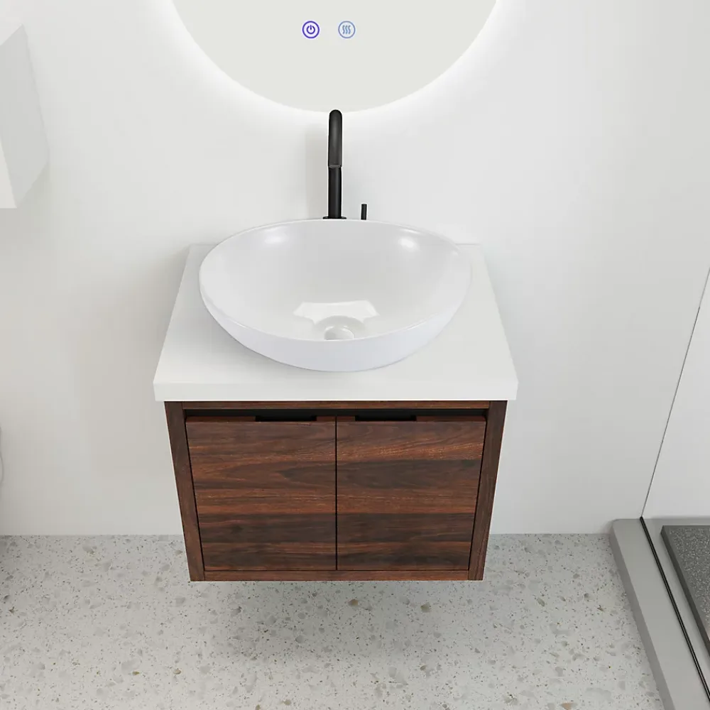 zmh Lavabo Ovale Céramique à Poser, 41x33x14,5cm, Nano Effet Lotus, Blanc.