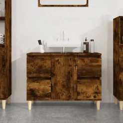 zmh Meuble d'évier chêne fumé 80x33x60 cm bois d'ingénierie
