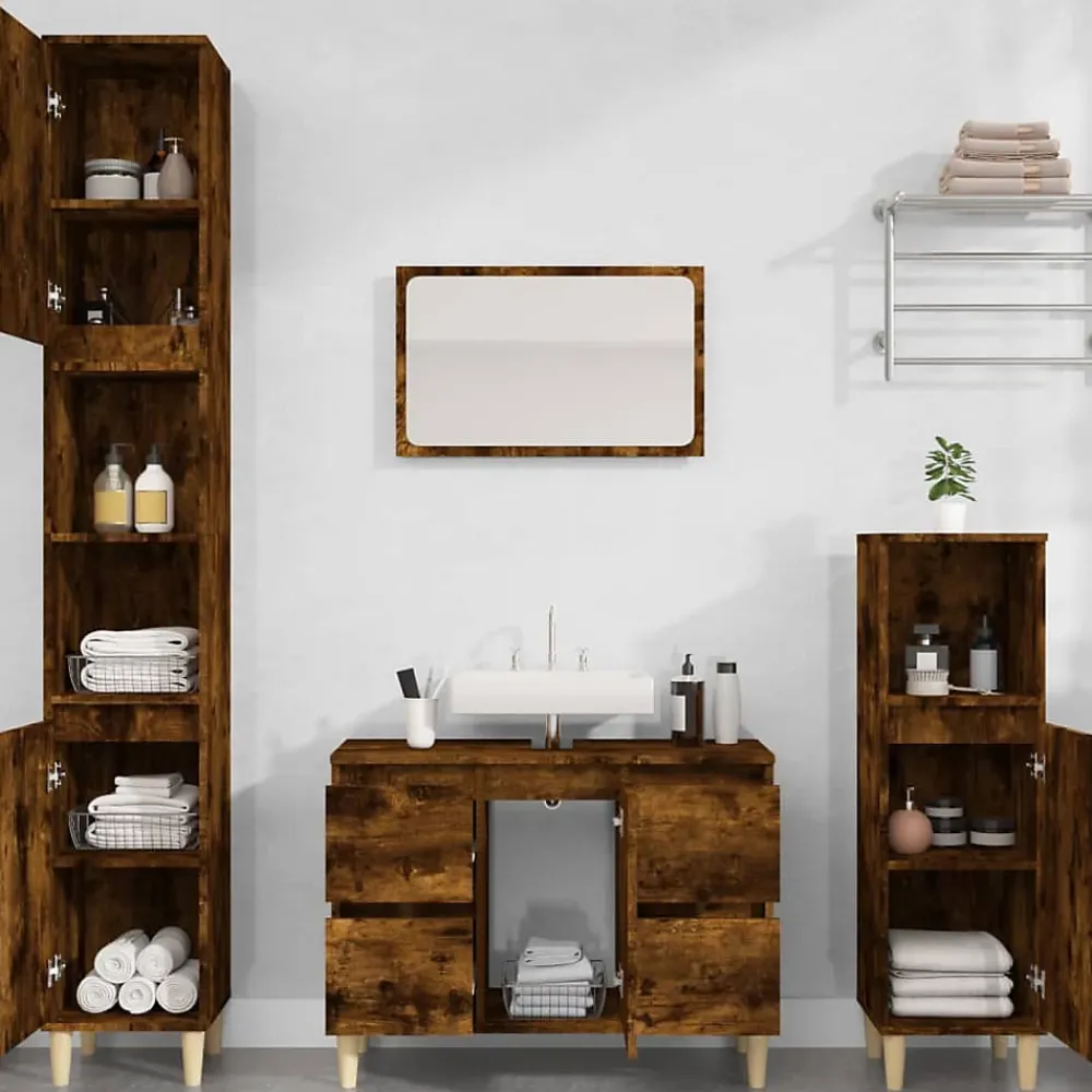 zmh Meuble d'évier chêne fumé 80x33x60 cm bois d'ingénierie