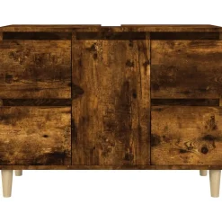 zmh Meuble d'évier chêne fumé 80x33x60 cm bois d'ingénierie