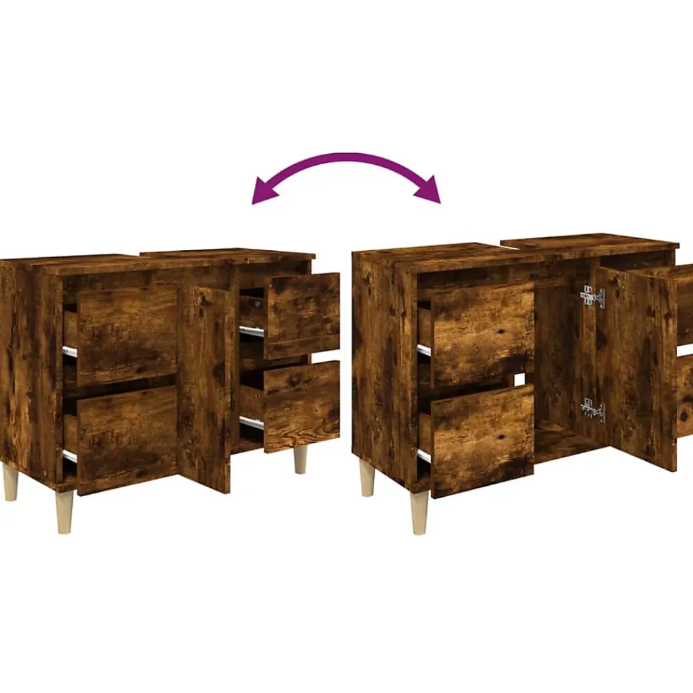 zmh Meuble d'évier chêne fumé 80x33x60 cm bois d'ingénierie