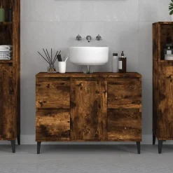 zmh Meuble d'évier chêne fumé 80x33x60 cm bois d'ingénierie