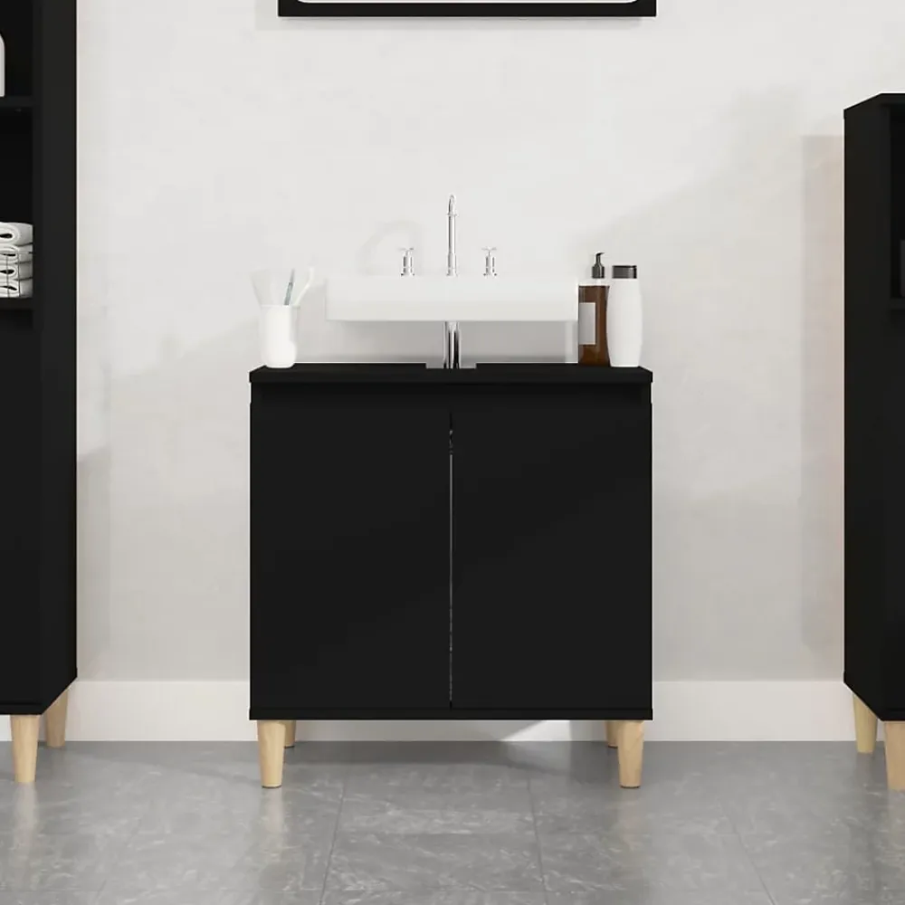 zmh Meuble d'évier noir 58x33x60 cm bois d'ingénierie