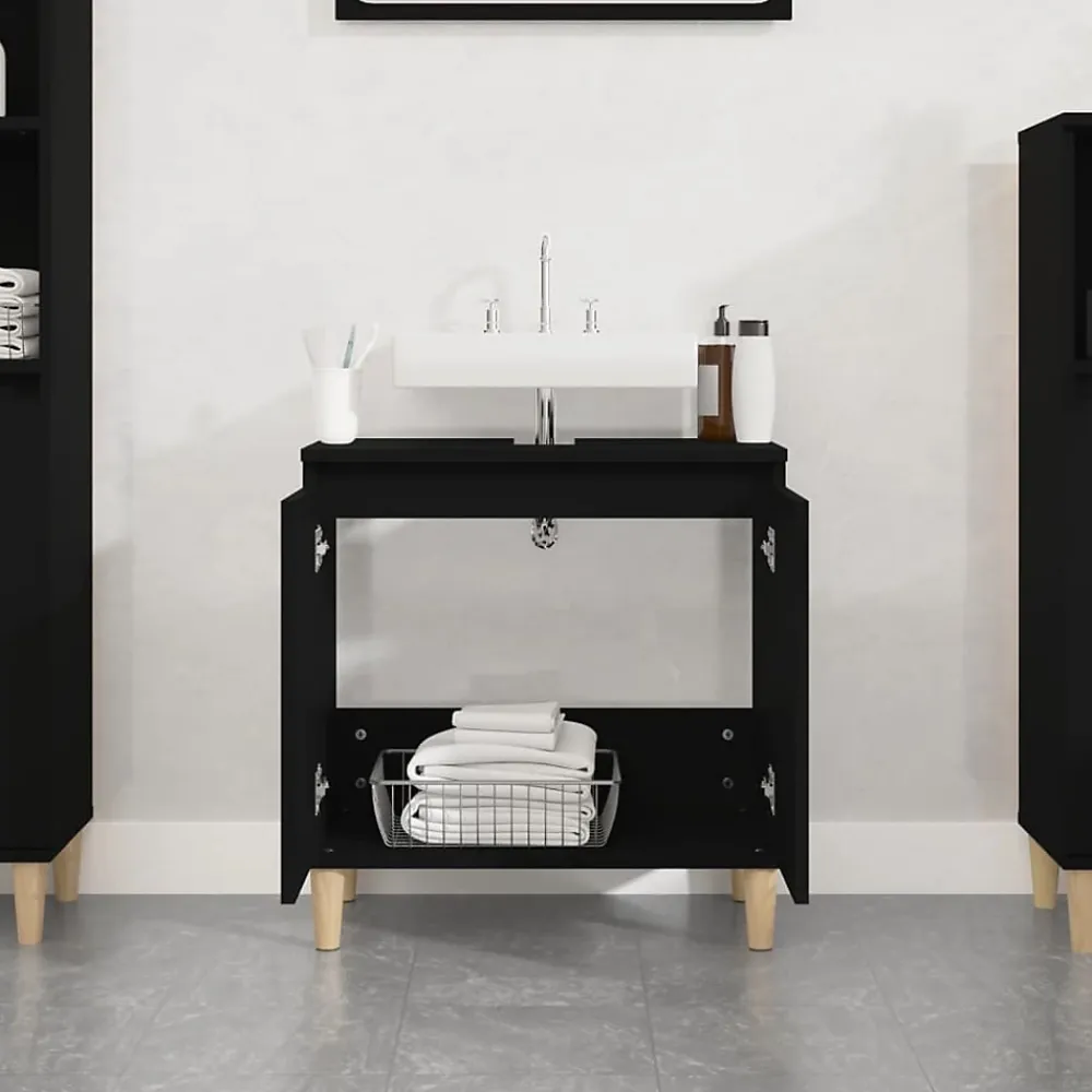 zmh Meuble d'évier noir 58x33x60 cm bois d'ingénierie