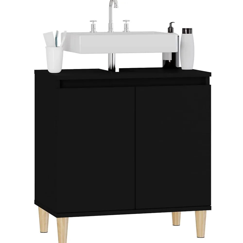 zmh Meuble d'évier noir 58x33x60 cm bois d'ingénierie