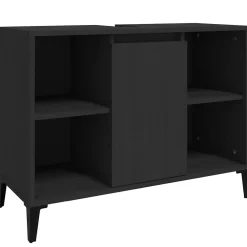Meuble Wc|zmh Meuble d'évier noir 80x33x60 cm bois d'ingénierie