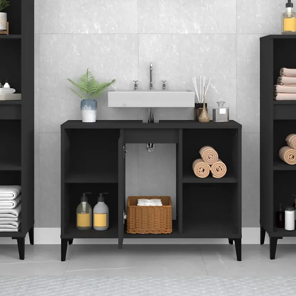 Meuble Wc|zmh Meuble d'évier noir 80x33x60 cm bois d'ingénierie