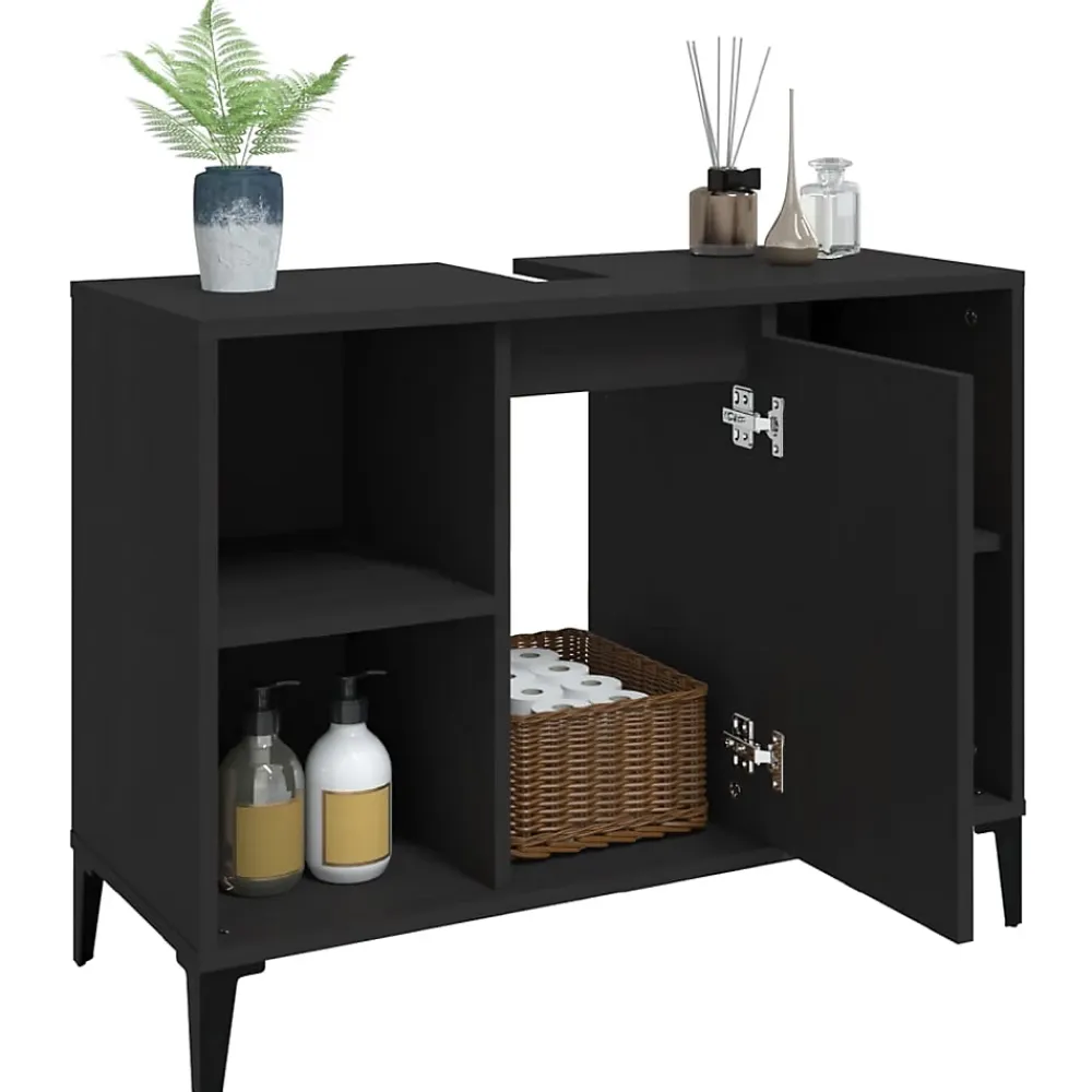 Meuble Wc|zmh Meuble d'évier noir 80x33x60 cm bois d'ingénierie