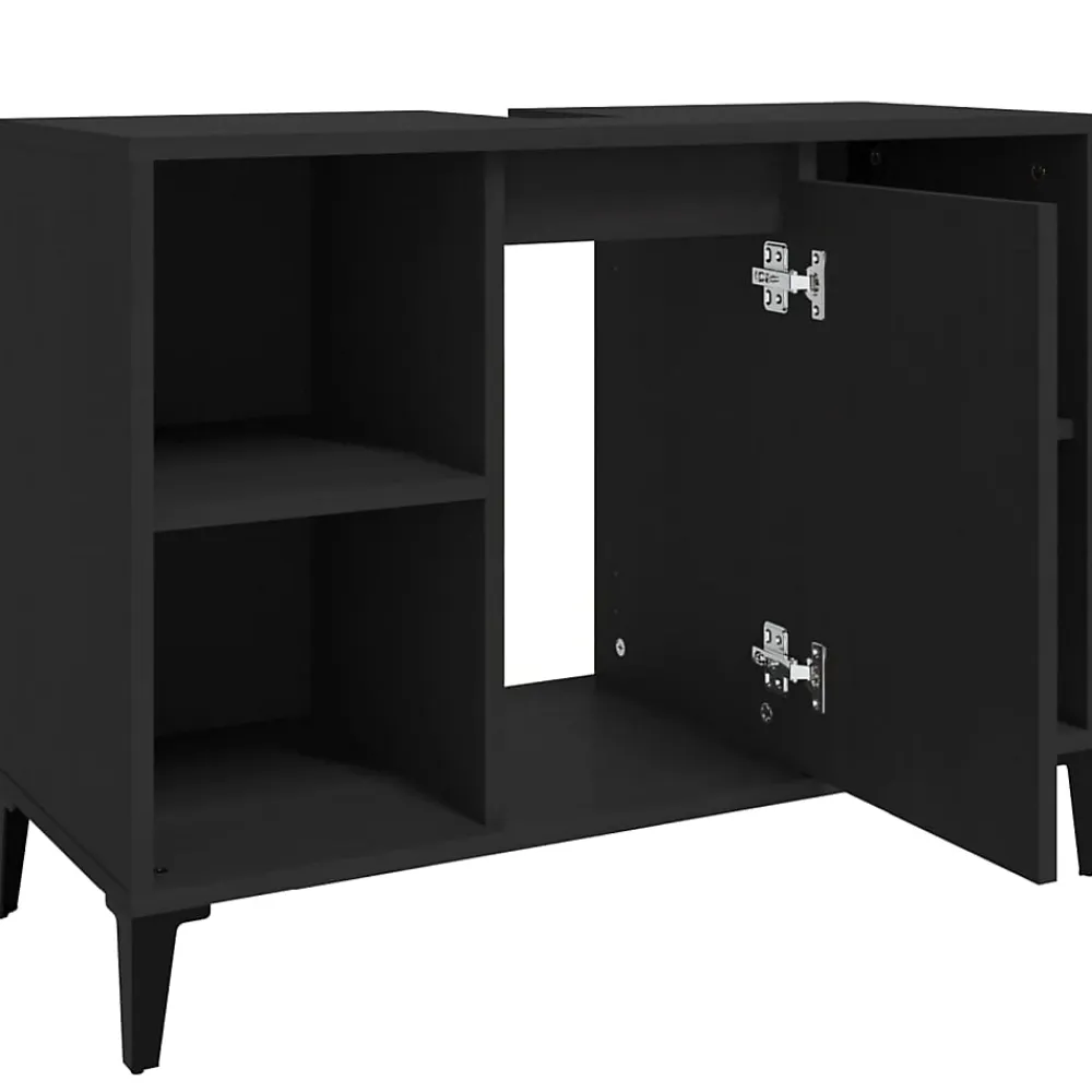 Meuble Wc|zmh Meuble d'évier noir 80x33x60 cm bois d'ingénierie