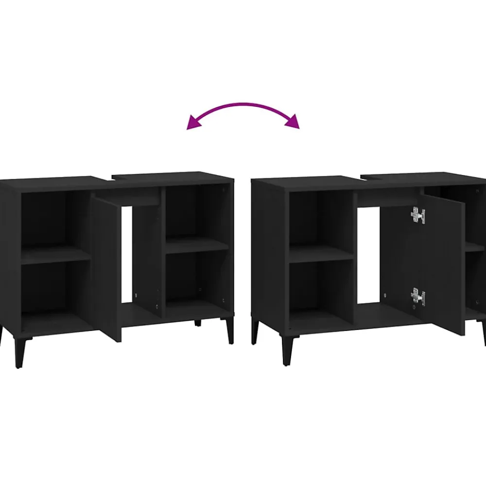 Meuble Wc|zmh Meuble d'évier noir 80x33x60 cm bois d'ingénierie