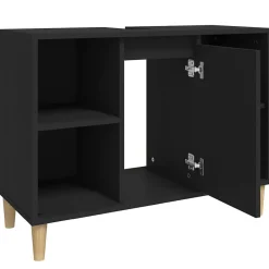 Meuble Wc|zmh Meuble d'évier noir 80x33x60 cm bois d'ingénierie