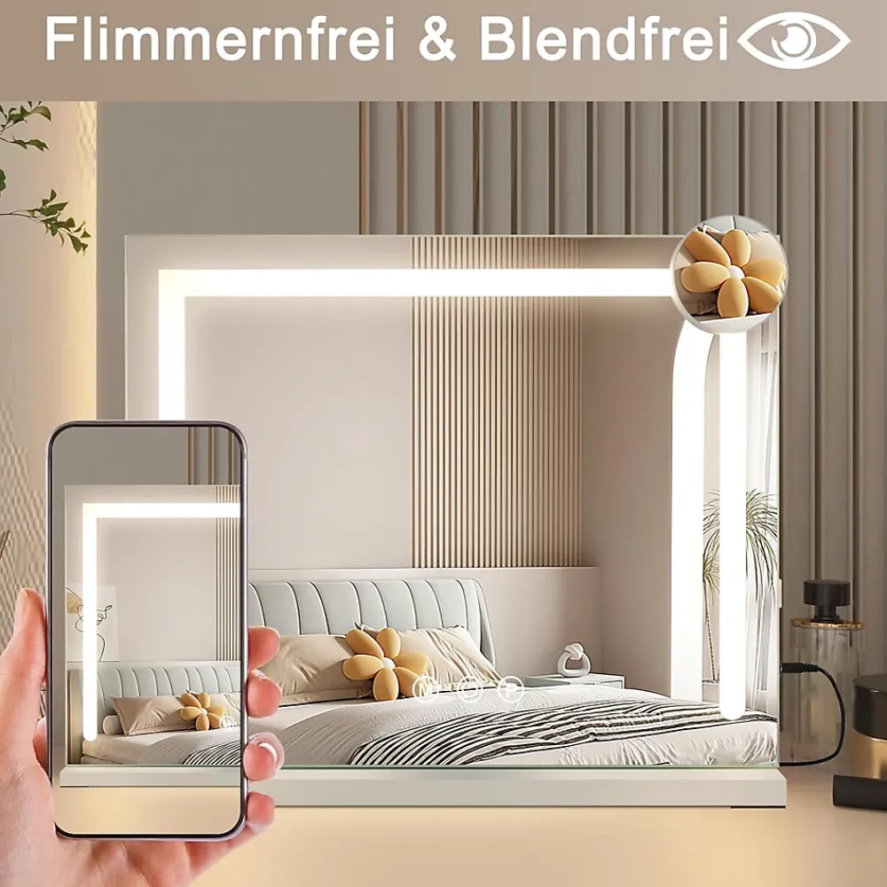 Miroir Grossissant Lumineux|zmh Miroir de Maquillage Éclairant 50x40cm avec 3 Modes de Lumière et Intensité Variable