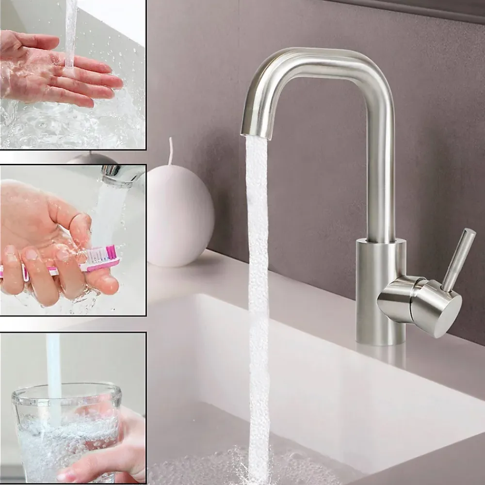 Robinet Lavabo Et Vasque|zmh Mitigeur de lavabo moderne en acier inoxydable pour salle de bain avec douche extractible