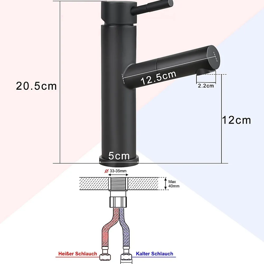 zmh Robinet de lavabo noir avec douchette extensible pour salle de bain et cuisine
